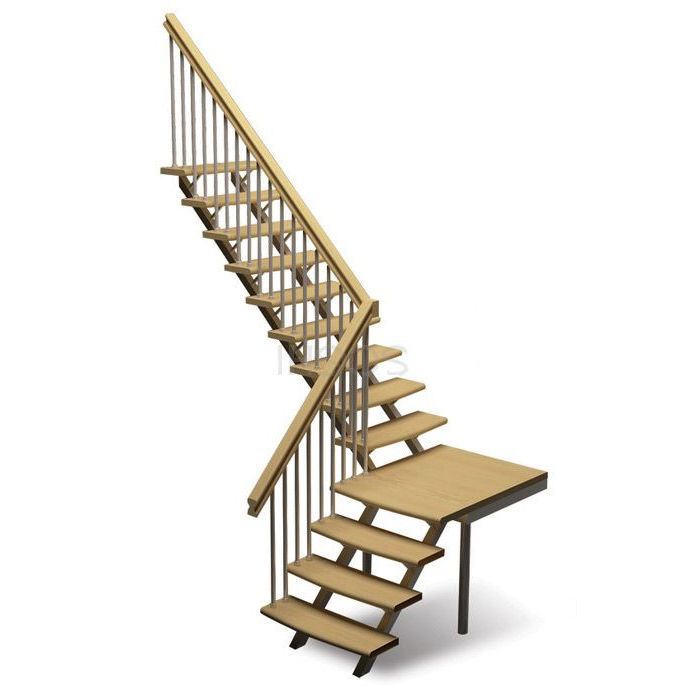  Деревянная межэтажная лестница ЛЕС-05 универсальная (поворот 90 градусов)