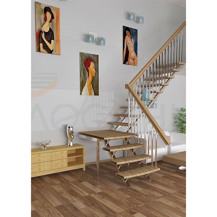  Деревянная межэтажная лестница ЛЕС-05 универсальная (поворот 90 градусов)