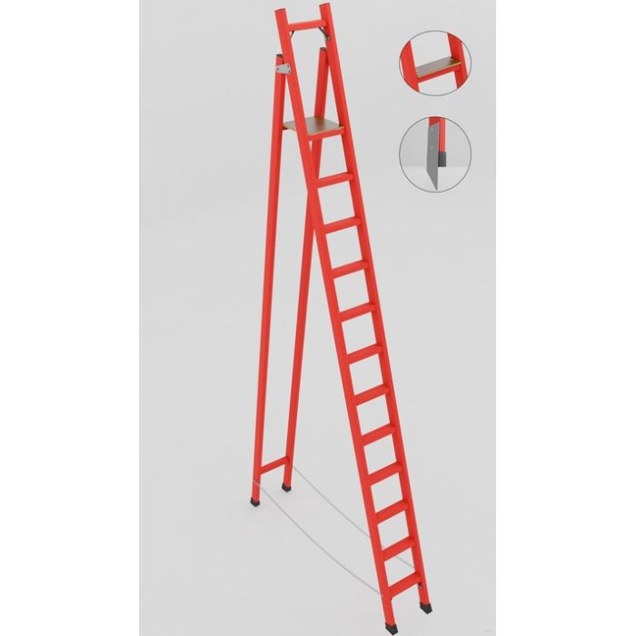 ССД-3,0ТШМ с симметричной опорой диэлектрическая стеклопластиковая стремянка, Телеком, широкие ступени, металлические оконцеватели (Мягкий грунт), h=4000мм, h рабочей площадки=3000мм, ступ.12