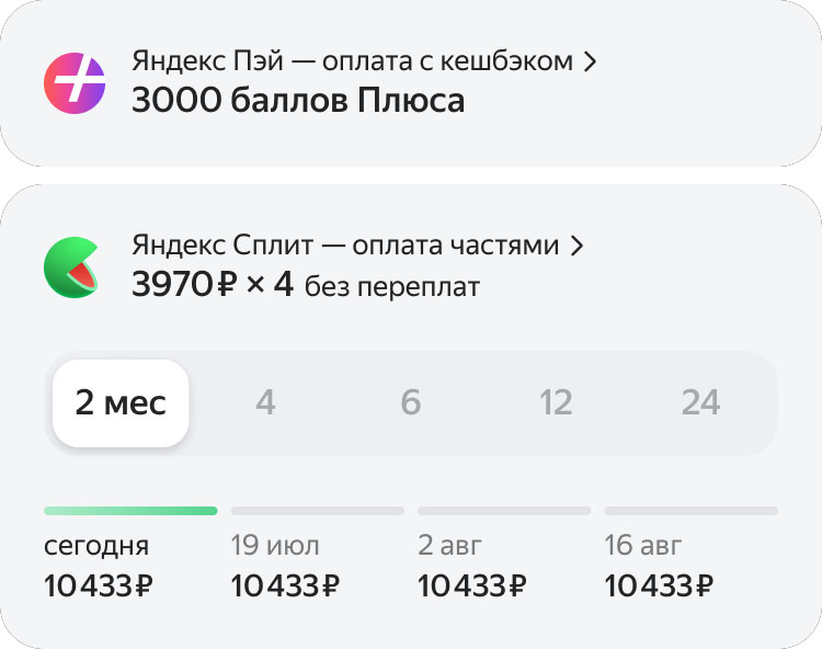 Яндекс Пэй + Сплит + Баллы Плюса