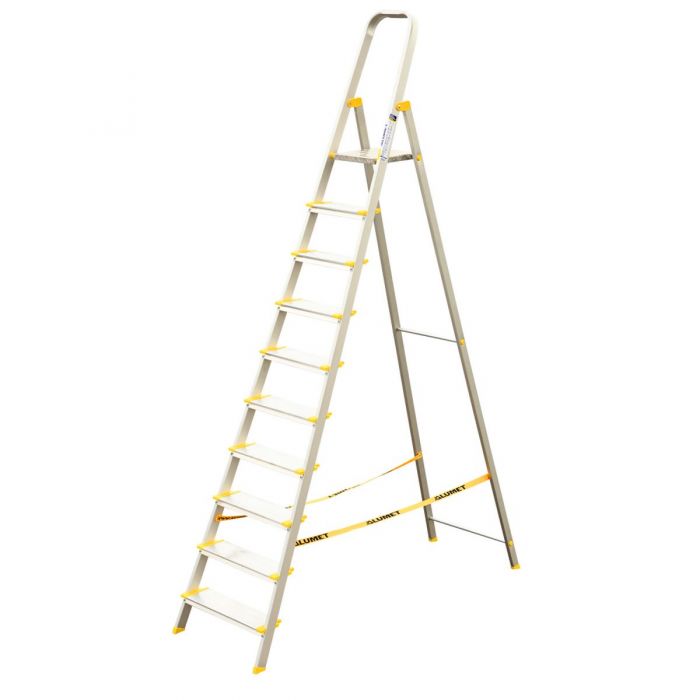 Стремянка с анодированным покрытием Alumet серии AS 10 широких ступеней