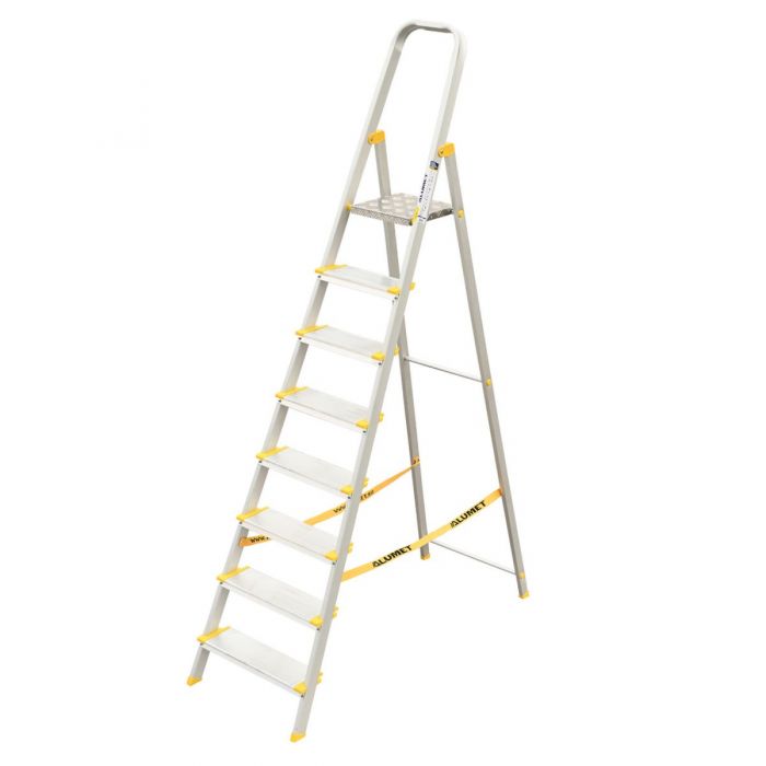 Стремянка с анодированным покрытием Alumet серии AS 8 широких ступеней