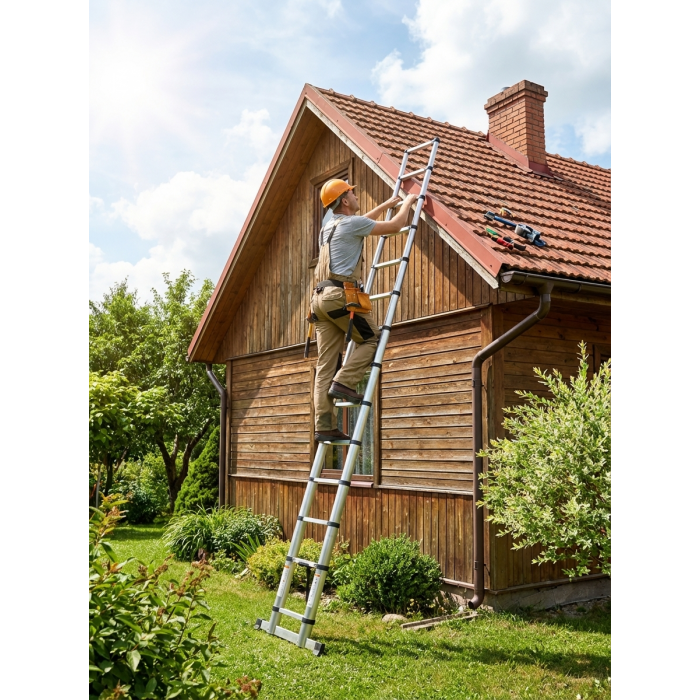 Лестница телескопическая стальная SevenBerg EMJ-5,9 м (15 ступеней) – компактность и надежность