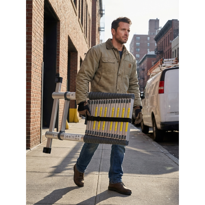 Лестница телескопическая стальная SevenBerg EMJ-5,9 м (15 ступеней) – компактность и надежность